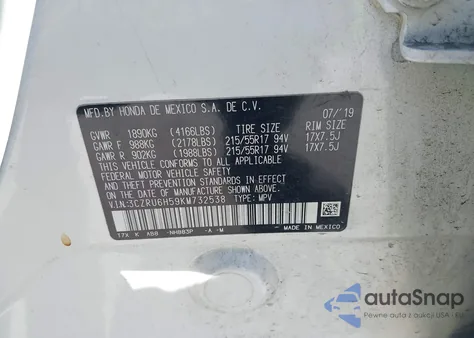 2019 Honda Hr-V Ex z USA, uszkodzony, nr VIN 3CZRU6H59KM732538